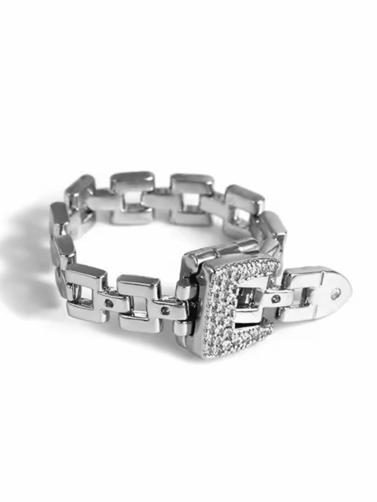 Anthropologie Other - Silver-Tone Chain Bracelet with Pavé 'E' Clasp